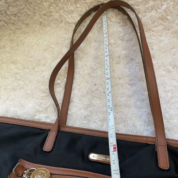 Michael Kors Kempton Nylon Black with Brown Leather traps Tote Bag . - Picture 10 of 16